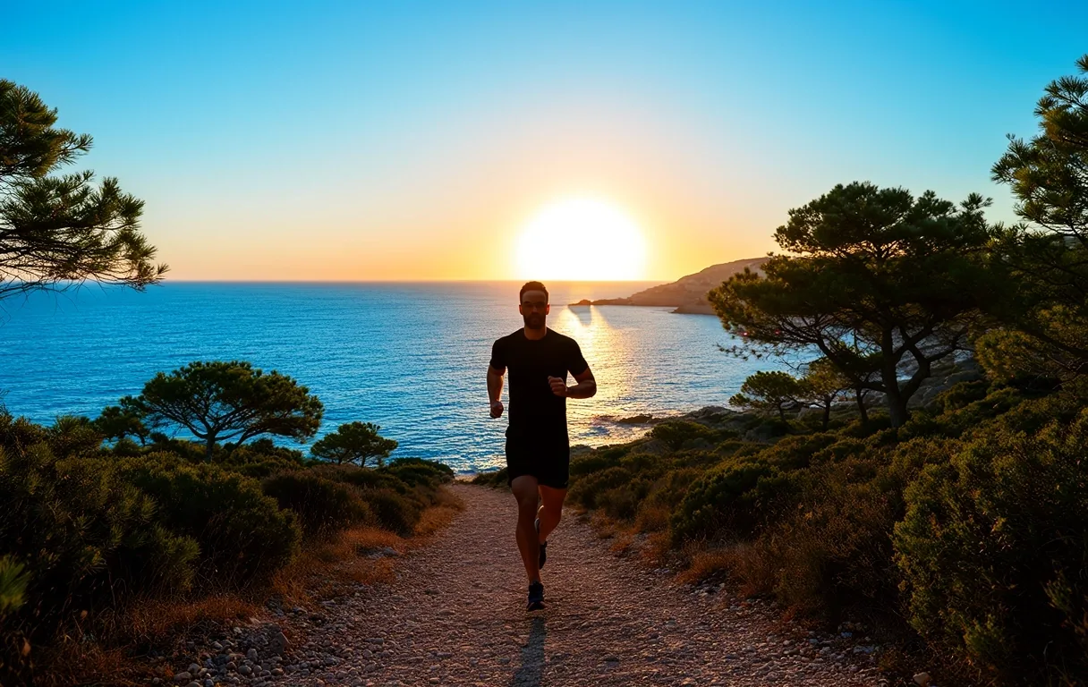 Paisaje de cultivo mediterráneo al amanecer